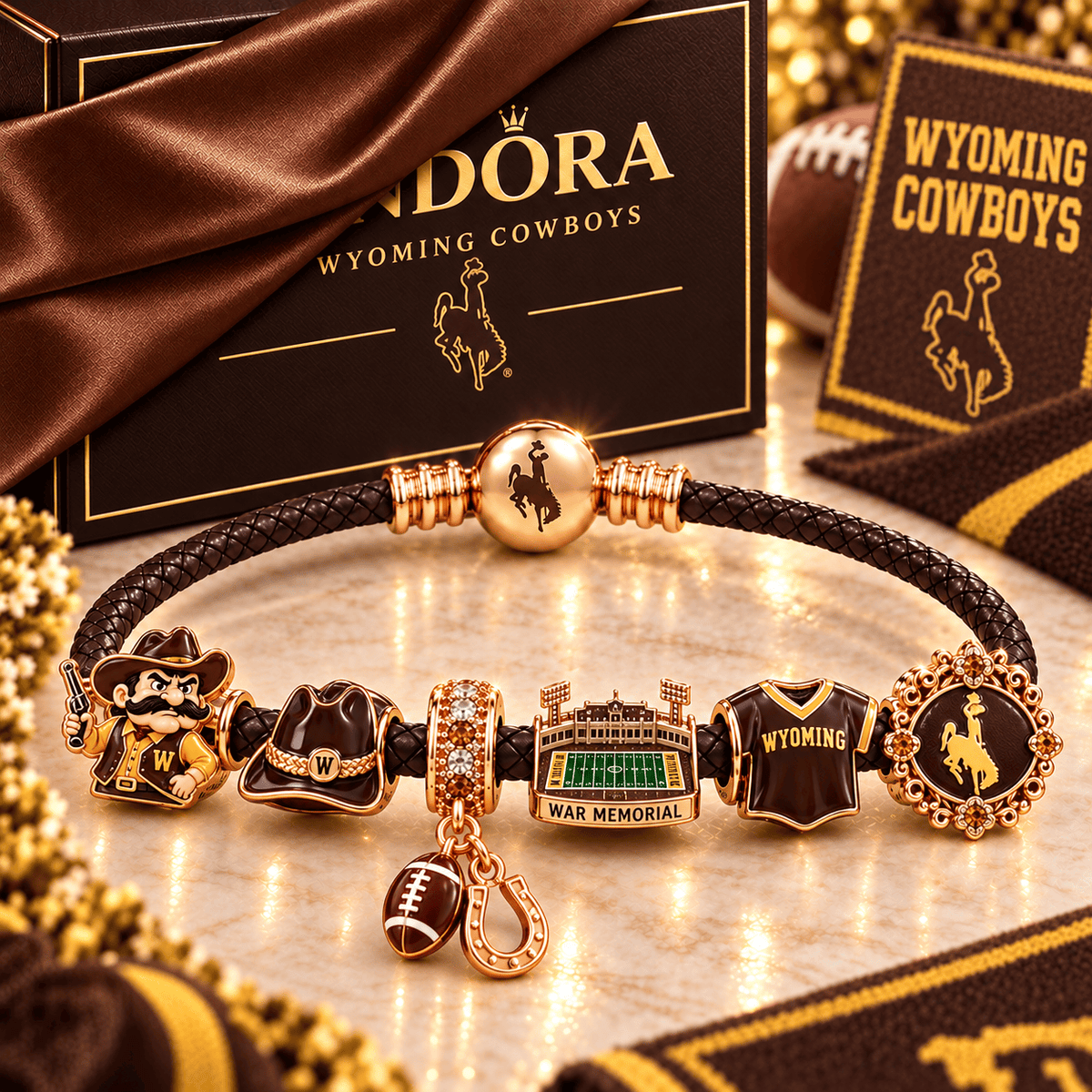 WOC Braided Leather Charm Bracelet Set NHVH