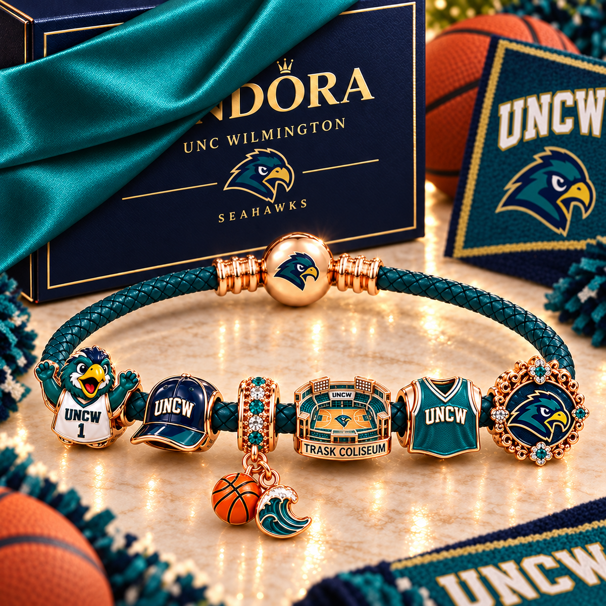 UNCW Braided Leather Charm Bracelet Set NHVH