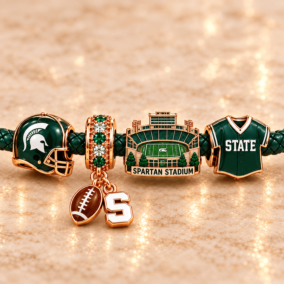 MSU Braided Leather Charm Bracelet Set NHVH